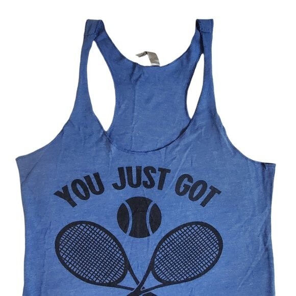 Next Level Apparel blue You Just Got Served tennis racerback tank top sz S - Picture 3 of 11